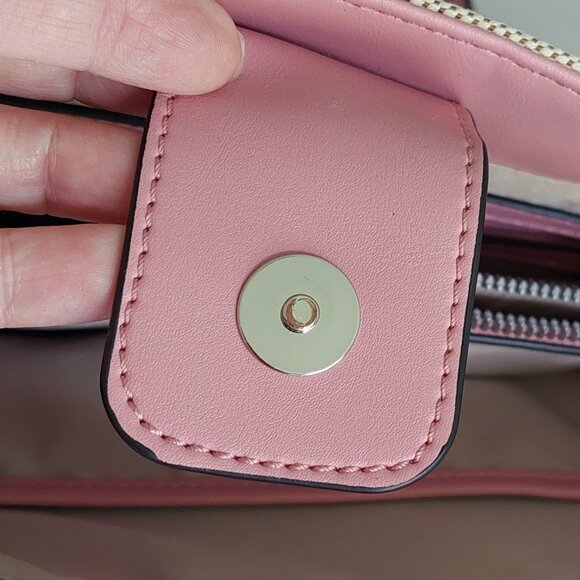 Nine West Pink & Beige Canvas Satchel Purse - Picture 5 of 16